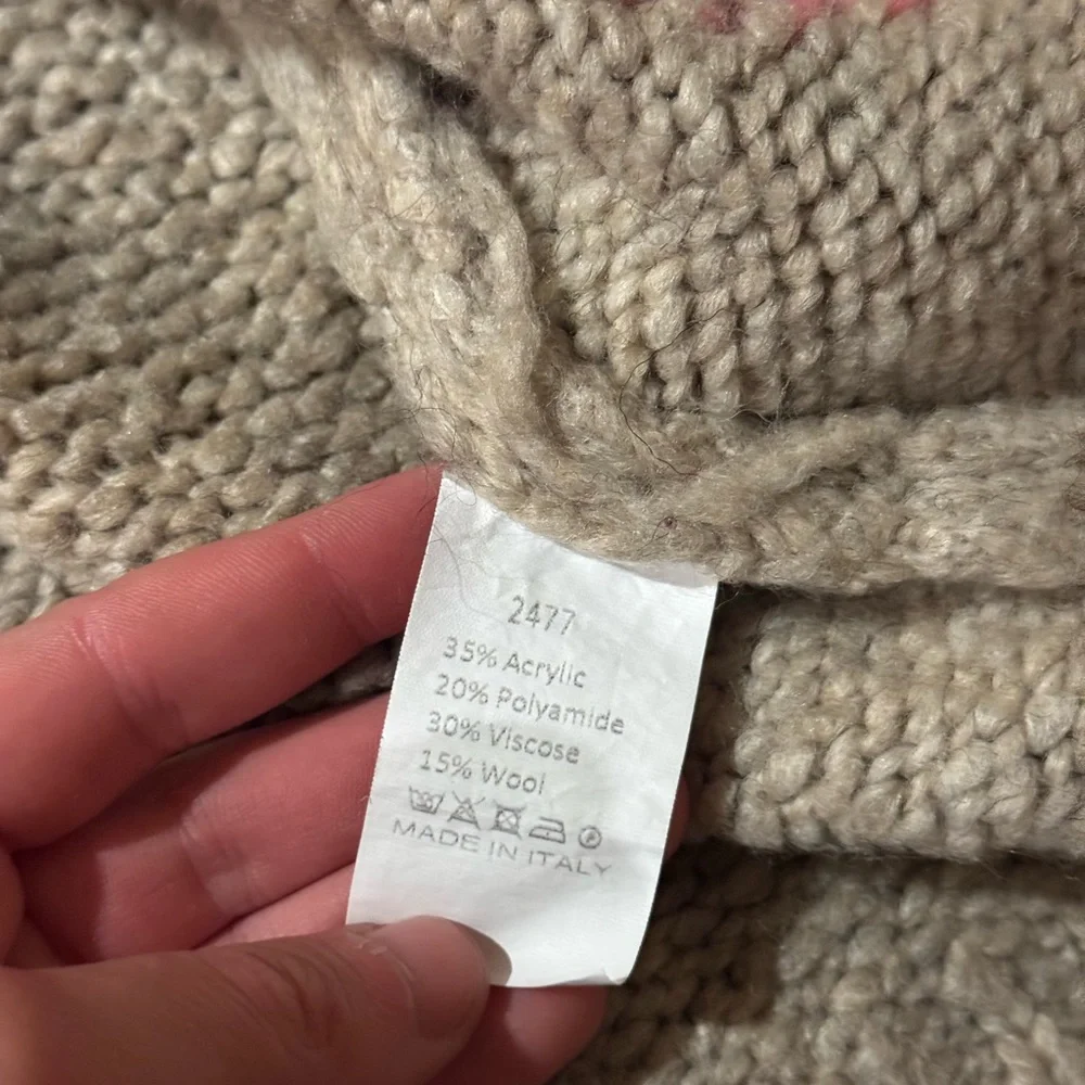 Made In Italy Heart Knitted Oversized Wool Blend Cardigan Sweater Size S/M - Picture 3 of 4